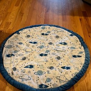 Blue and white space tummy  time pad